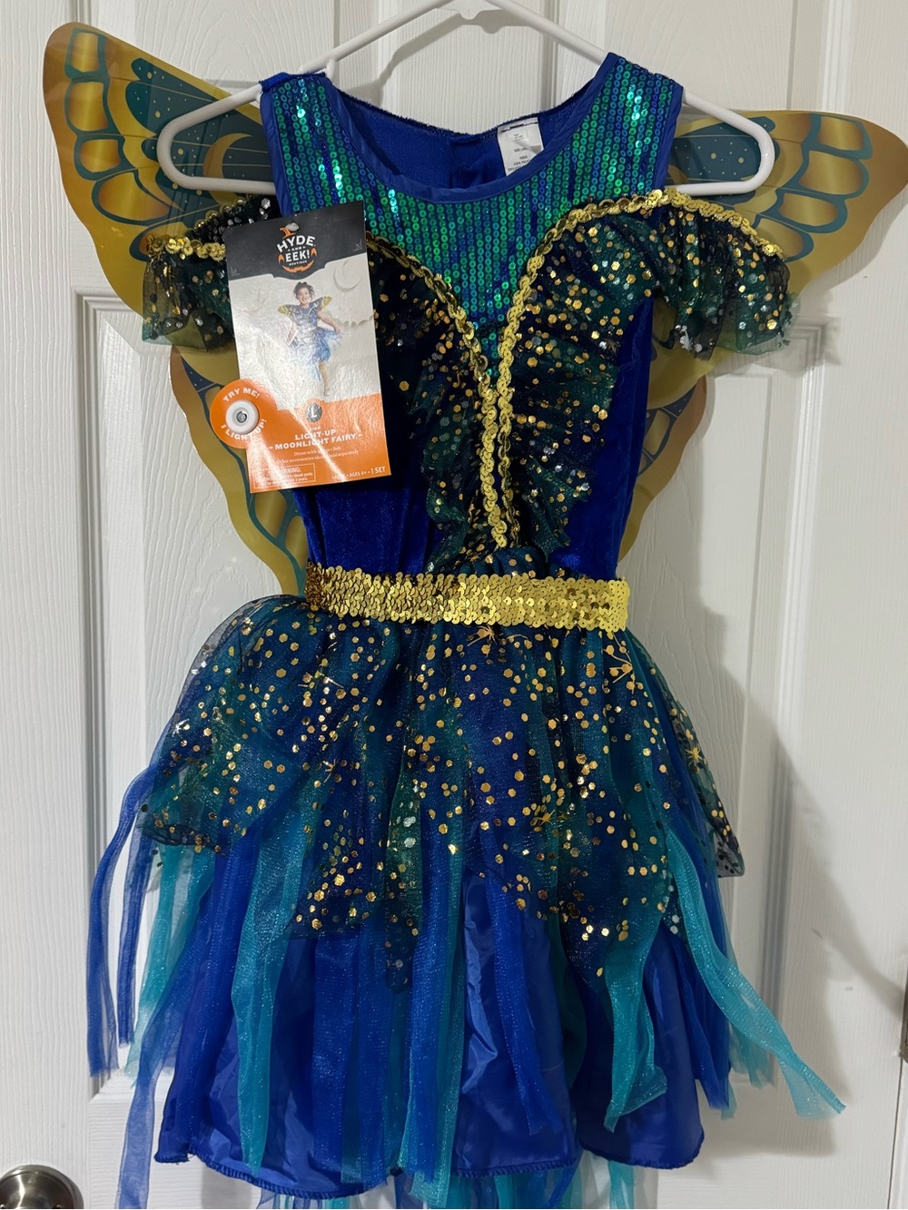 Kids Blue & Green Sequin Fairy Costume with Gold Accents